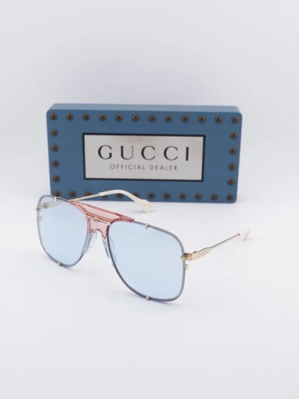 Gucci GG0739S 005 Aviator Sunglasses - Gold / Blue
